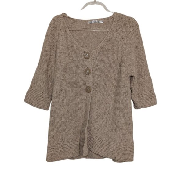 Lulu B 3 Button Cardigan Womens Size Medium Beige Coastal Half Sleeve Sweater - Picture 1 of 11